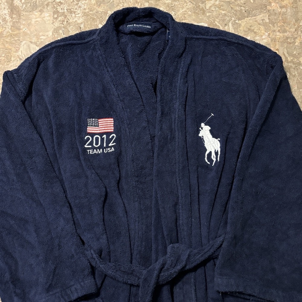 Polo Ralph Lauren 2012 Team USA Robe Mens Small Blue Terry Cloth Towel Olympics